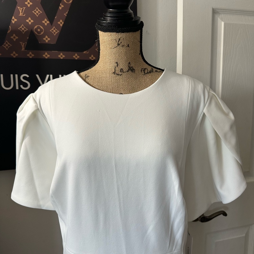 🆕Calvin Klein Ivory Petal Sleeve Dress - Picture 2 of 16